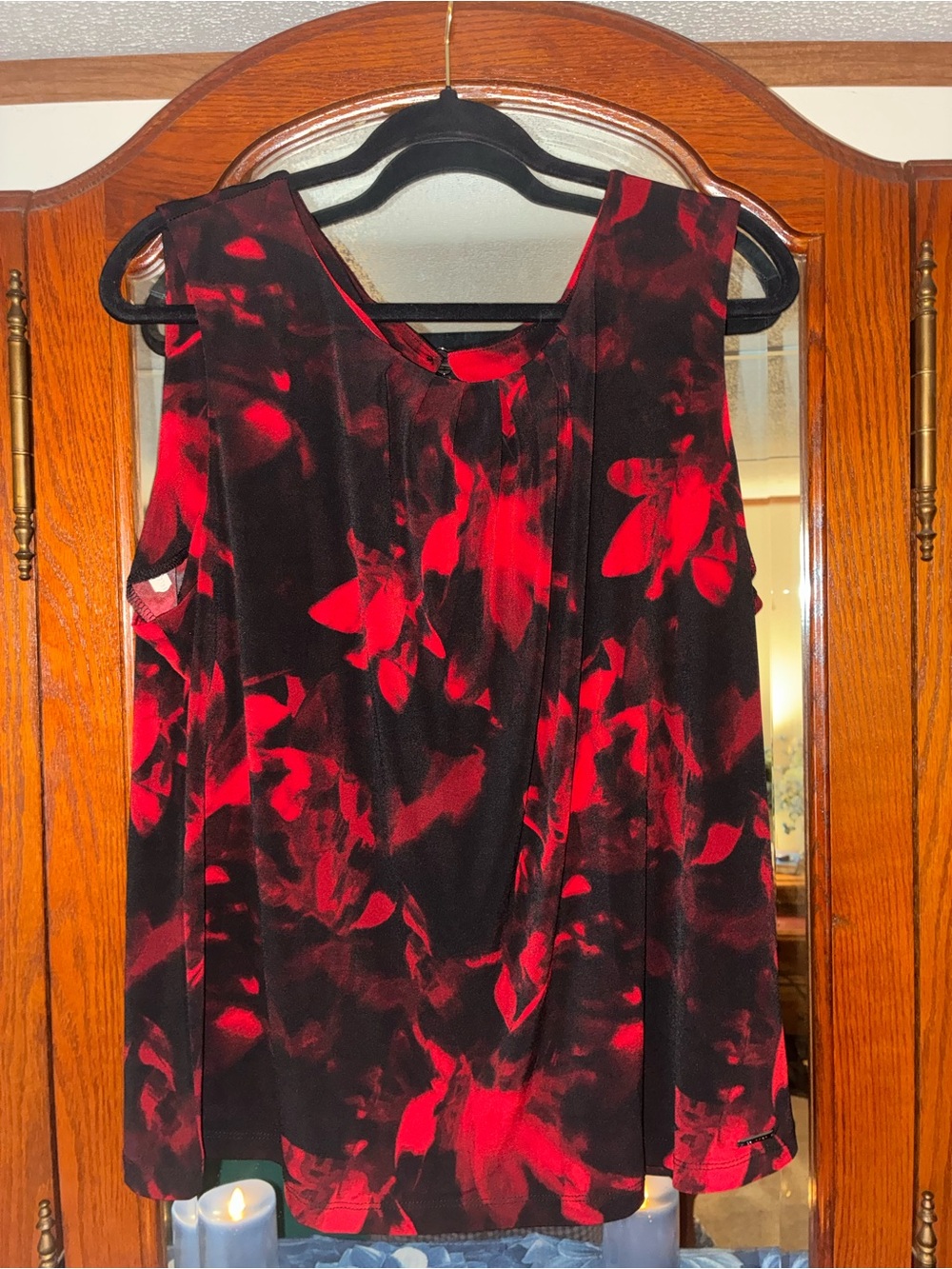 Calvin Klein Black & Red Floral-Print Long Sleeve Dress